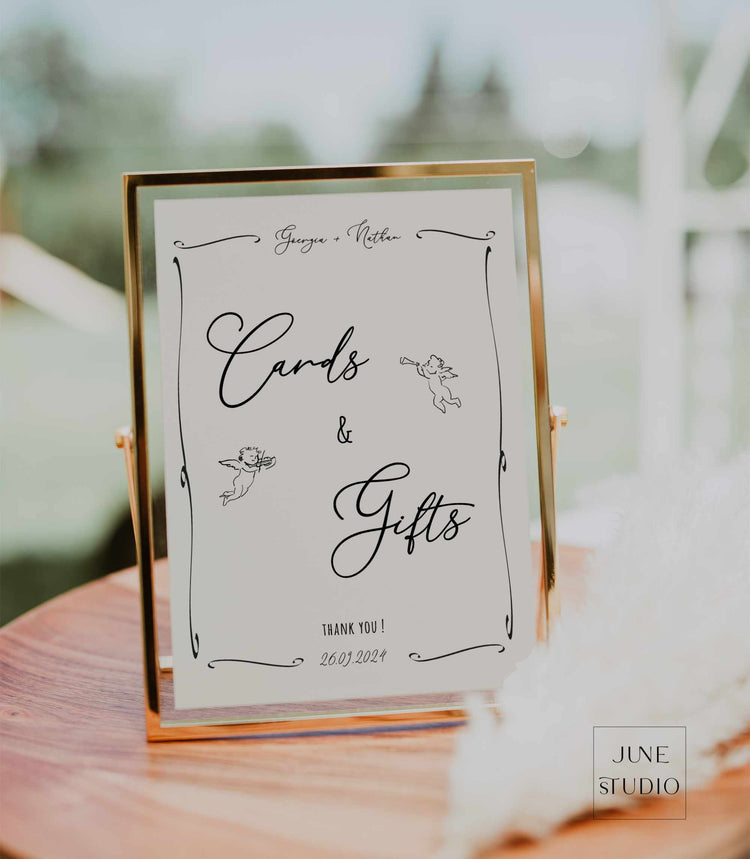 Whimsical Hand drawn Wedding Cards and Gifts Sign Template