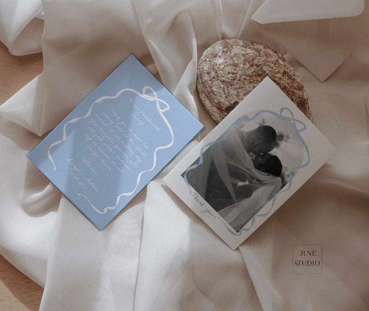 Hand drawn Bow Wedding Photo Thank You Card Template