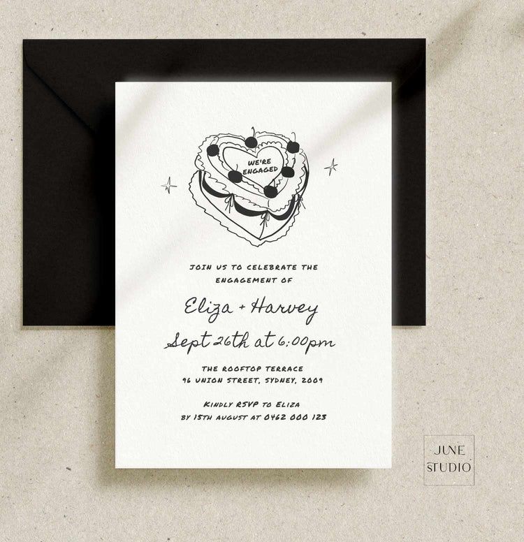 Vintage Cake Illustrated Engagement Invitation Template