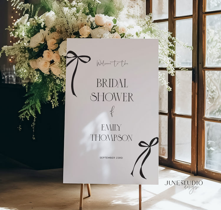 Black Bow Bridal Shower Welcome Sign Template