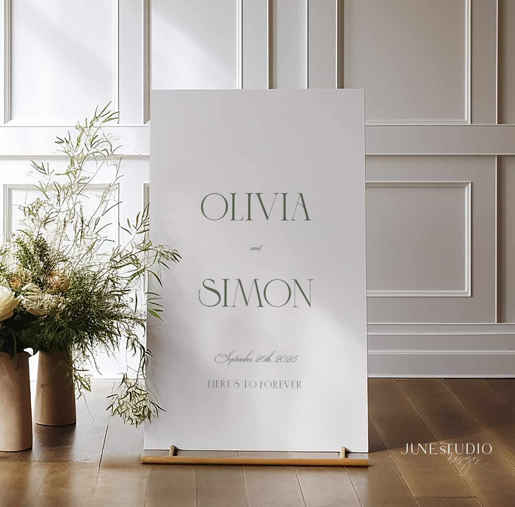 modern luxury sage green wedding welcome sign editable template
