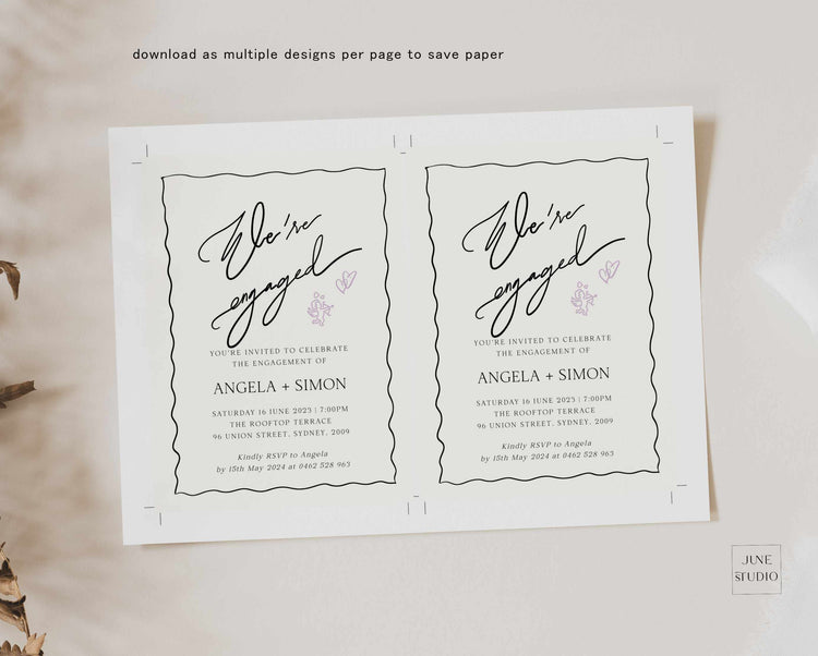 Hand lettered We're engaged Engagement Invitation Template