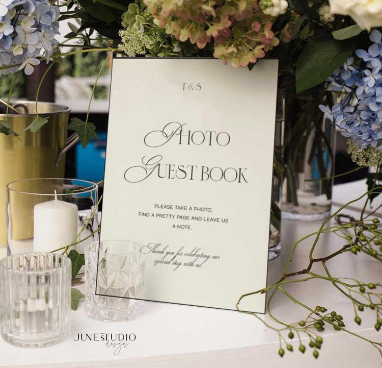 Old Money Wedding Photo Guest Book Sign Template