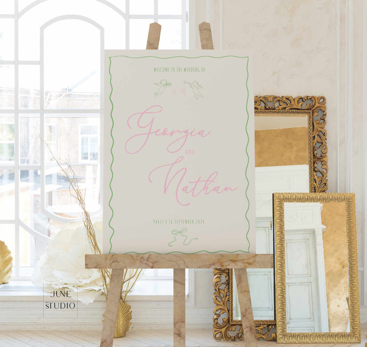 Whimsical Hand drawn Wedding Welcome Sign Template