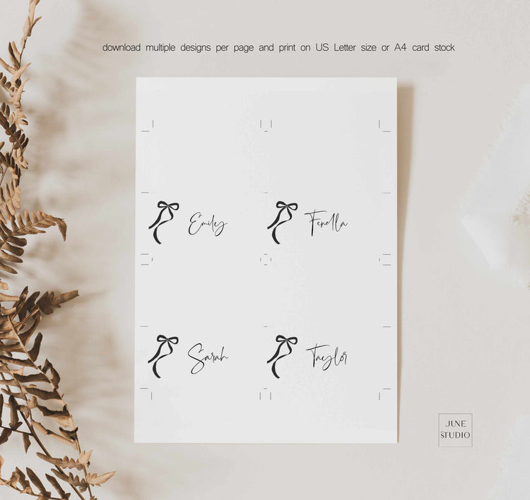 Black Bow Bridal Shower Place Card Template