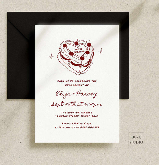 Hand drawn Red Vintage Cake Engagement Invitation Template