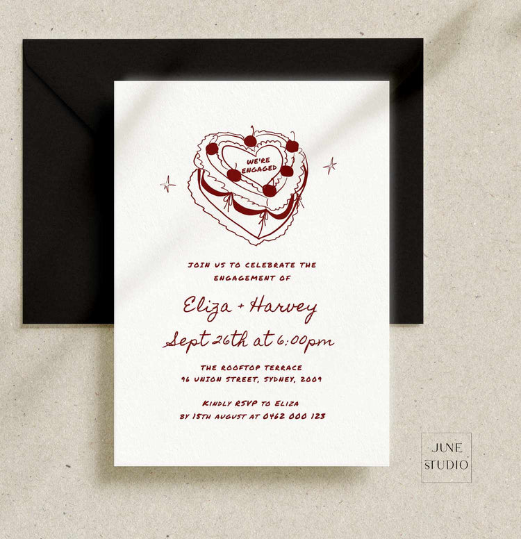 Hand drawn Red Vintage Cake Engagement Invitation Template