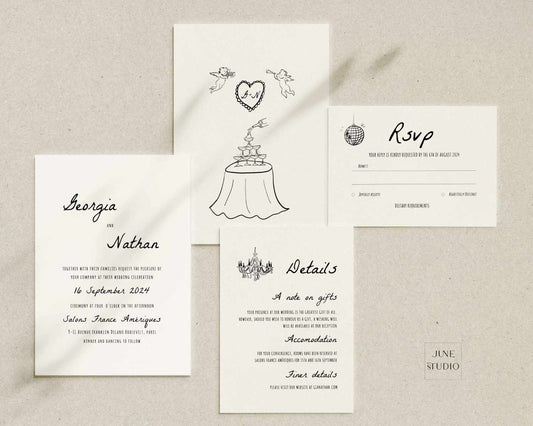 Hand drawn Wedding Invitation Suite Template