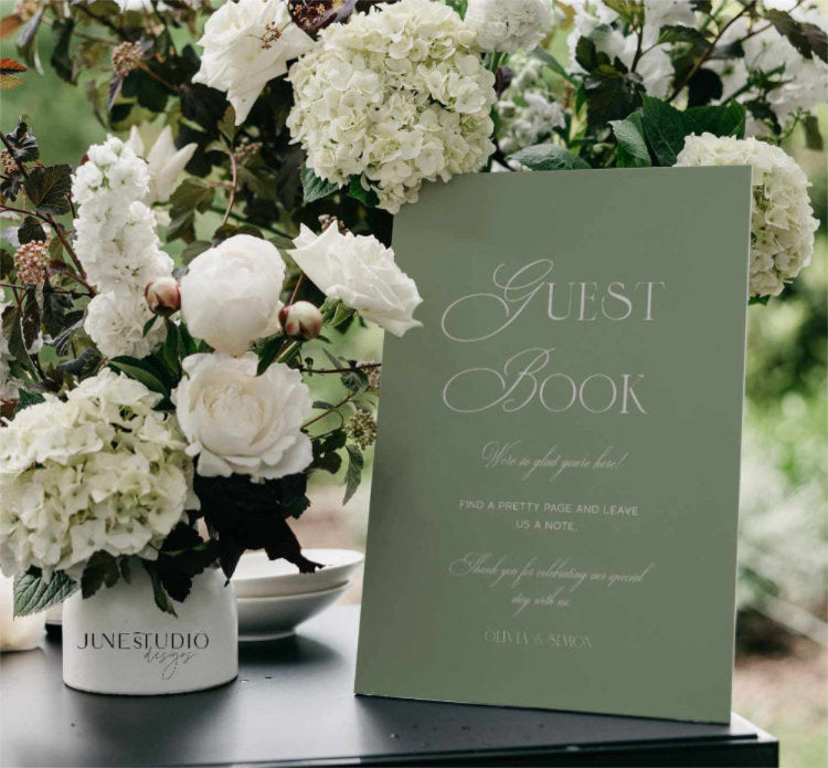 Modern Vintage Inspired Sage Green Wedding Guest Book Sign Printable Template