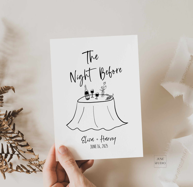 dinner table illustrated the night before weddng invitation, hand written illustrated rehearsal wedding invite digital template, printable DIY wedding stationery