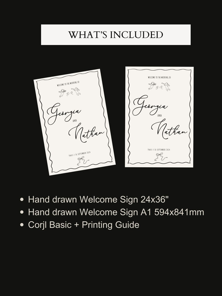 Whimsical Hand drawn Wedding Welcome Sign Template