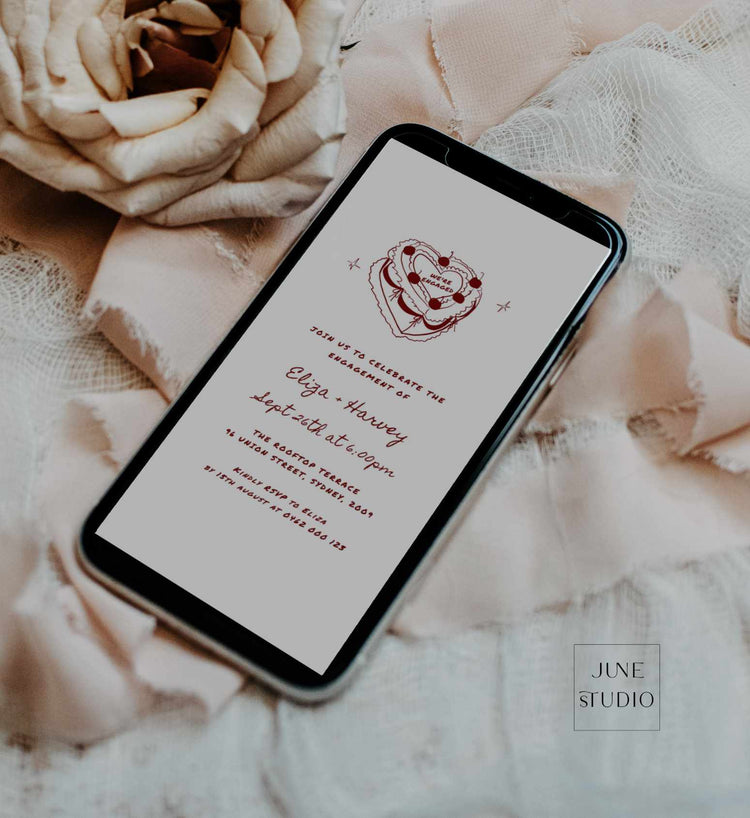 Hand drawn Red Vintage Cake Engagement Invitation Template