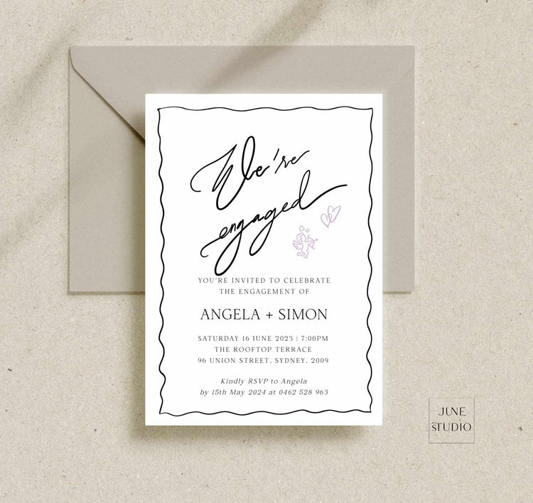 hand-lettered we're engaged invitation digital template