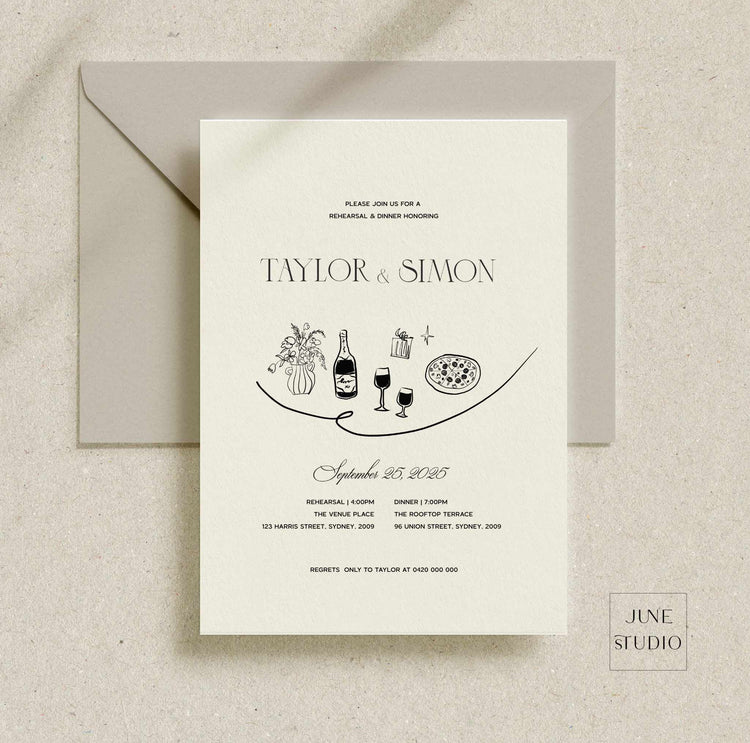 Old Money Vintage Inspired Rehearsal Dinner Invitation Template