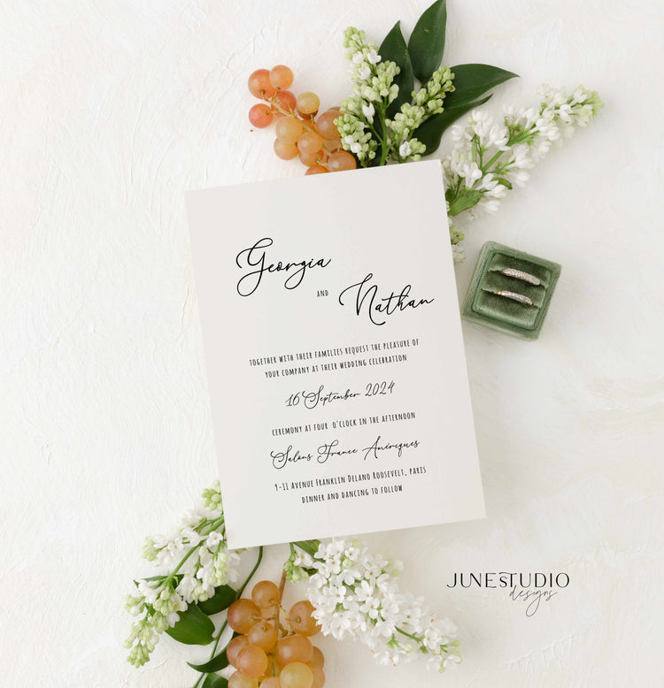 French Vintage Inspired Wedding Invitation Suite Template