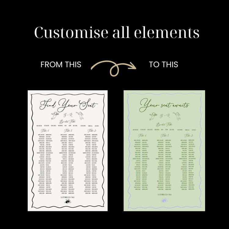 Whimsical Hand drawn Wedding Seating Chart Template -3 Long Tables