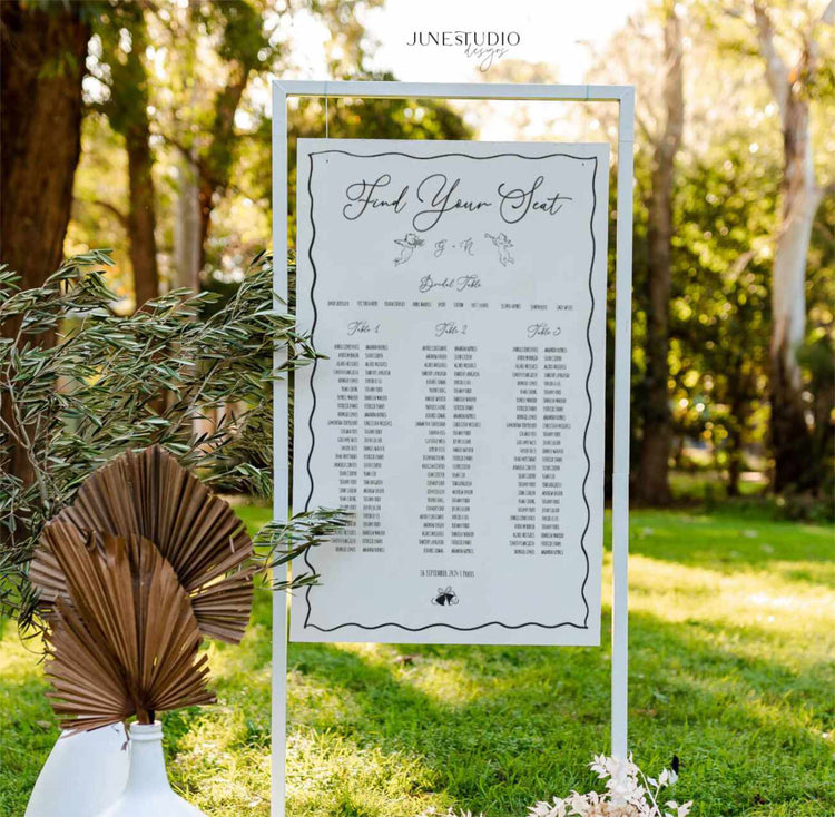 Whimsical Hand drawn Wedding Seating Chart Template -3 Long Tables