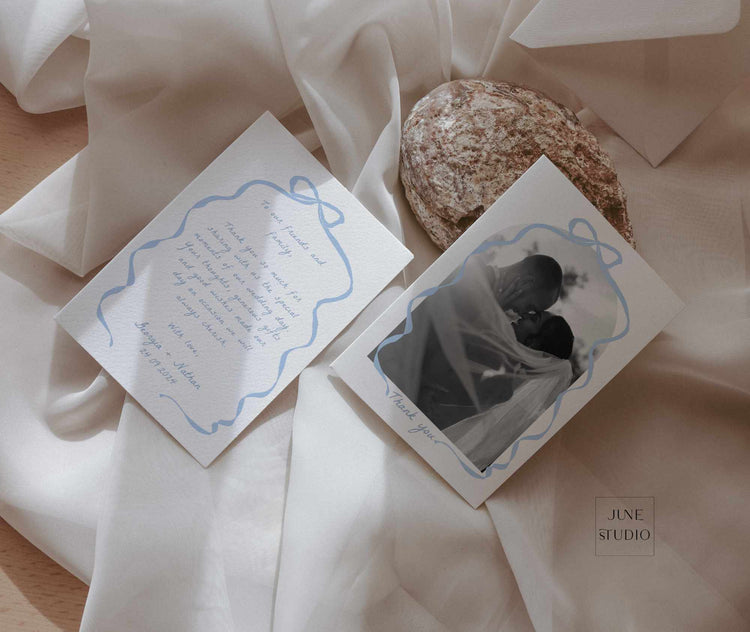 Hand drawn Bow Wedding Photo Thank You Card Template