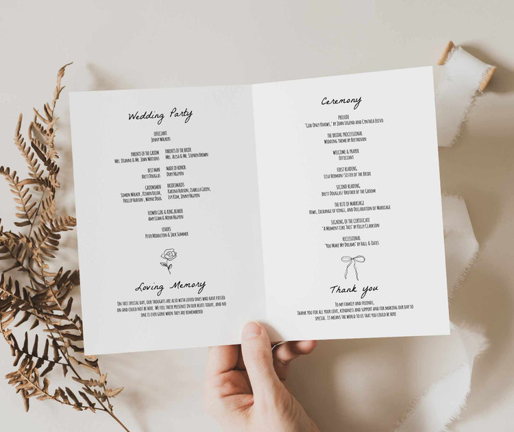 Hand drawn Wedding Program Booklet Template