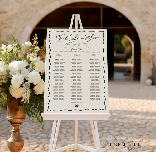 Whimsical Hand drawn Wedding Seating Chart Template -3 Long Tables