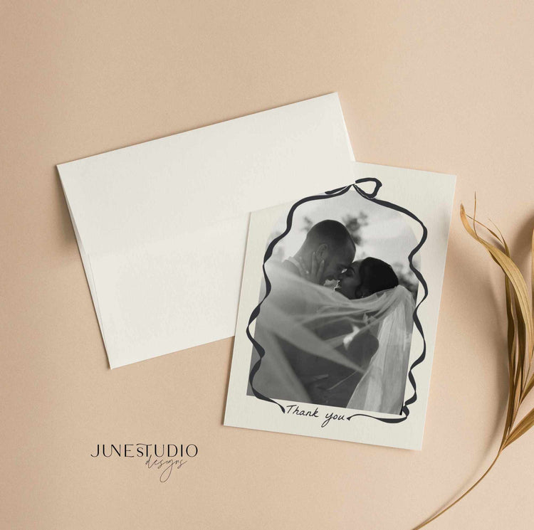 Hand drawn Bow Wedding Photo Thank You Card Template