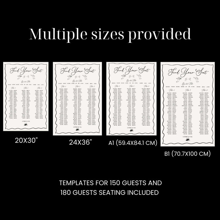 Whimsical Hand drawn Wedding Seating Chart Template -3 Long Tables