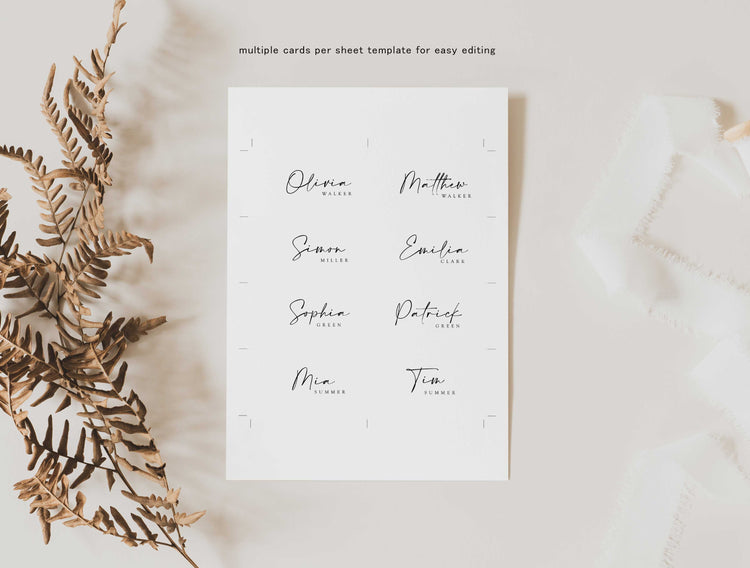 Modern Script Wedding Place Card Template | Eliza