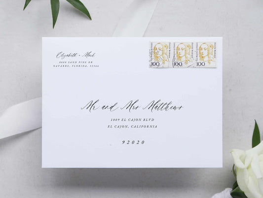 printable modern script addressing wedding envelope template for 5x7 inch and A5 invitation 