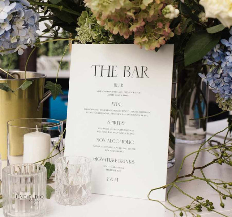Modern Wedding Bar Menu Sign Template
