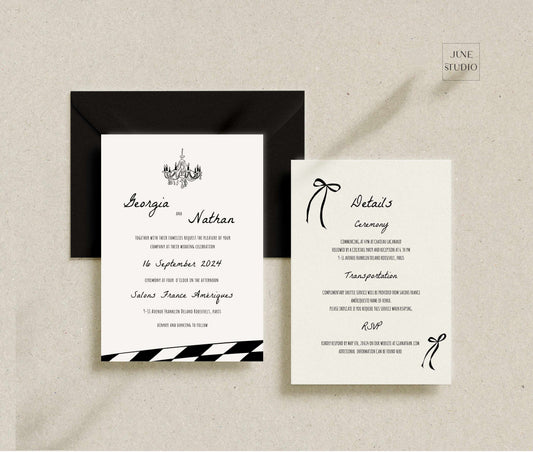 Hand drawn Chandelier Wedding Invitation Template