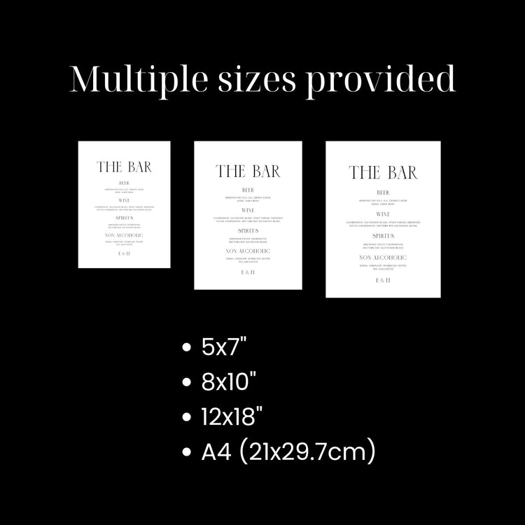 Modern Wedding Bar Menu Sign Template
