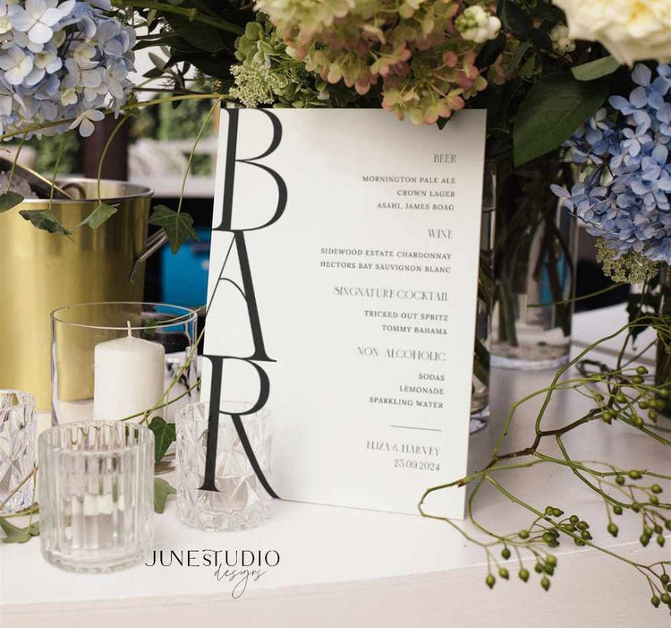 Chic Wedding Bar Menu Sign Template