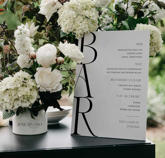 Chic Wedding Bar Menu Sign Template