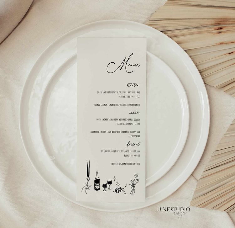 Whimsical Hand drawn Menu Card Template