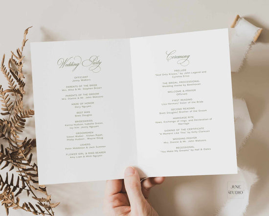 wedding party list and order of ceremony wedding program book